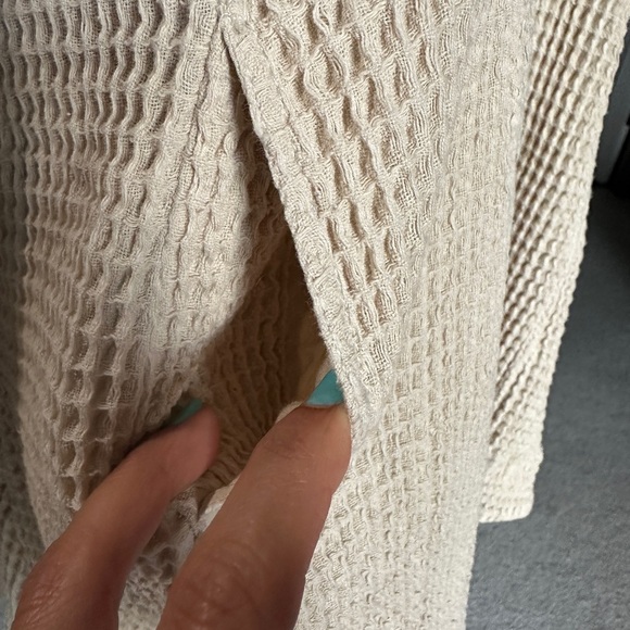 Free People Waffle Knit Hoodie Womens Xs Beige Pullover Oversized - Picture 6 of 6